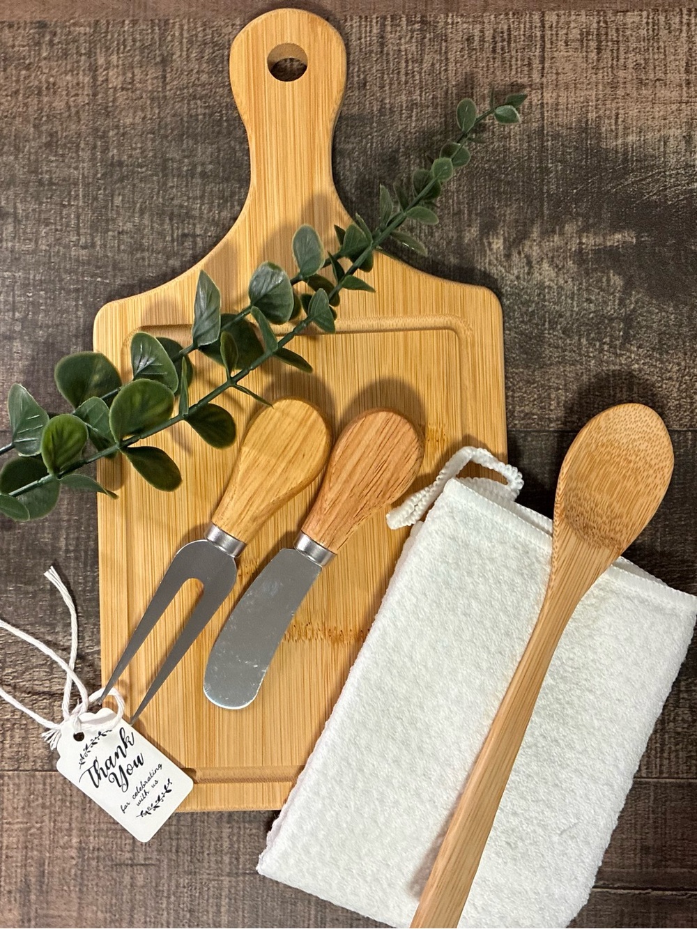 Bamboo Cheese & Serving Set with Spreader and Spoon - Natural